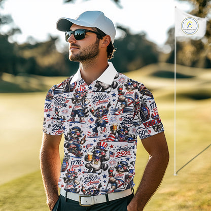 Man wearing a patterned shirt on a golf course