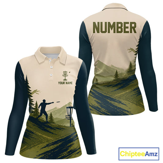 Green Sunset Customized Womens Disc Golf Polo Shirt Number Disc Golf Tops For Women NHT833
