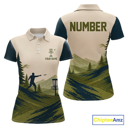 Green Sunset Customized Womens Disc Golf Polo Shirt Number Disc Golf Tops For Women NHT833