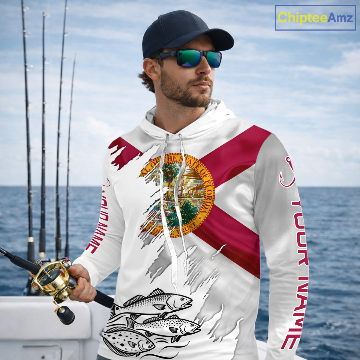 Personalized Inshore Slam Snook, Redfish,Trout Florida Flag Fishing Shirts Long Sleeve Hooded For Men NHT848