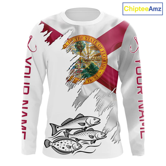 Personalized Inshore Slam Snook, Redfish,Trout Florida Flag Fishing Shirts Long Sleeve For Men NHT848