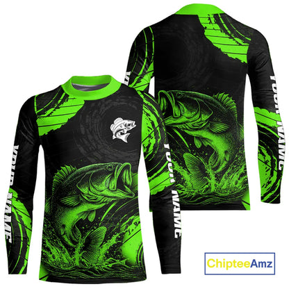 Personalized Bass Fishing Jerseys, Bass Fishing Scale Long Sleeve Shirt| Green NHT386