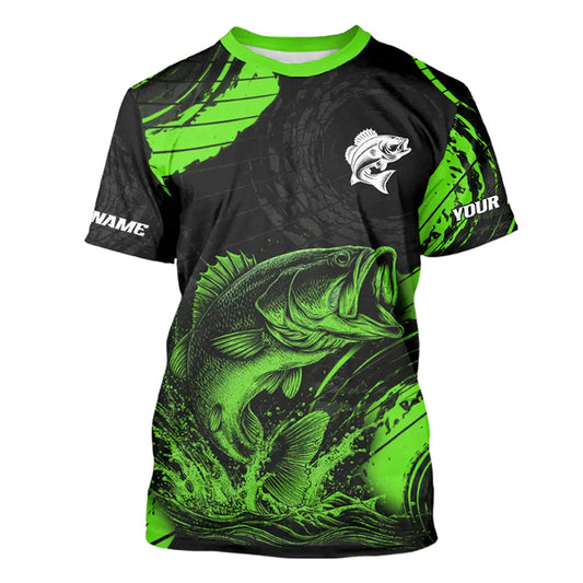 Personalized Bass Fishing Jerseys, Bass Fishing Scale T-Shirt| Green NHT386