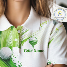Load image into Gallery viewer, Custom Green Wave Womens Golf Polo Shirt With Ball Design Personalized Team Name &amp; Name Golf Shirt NHT623