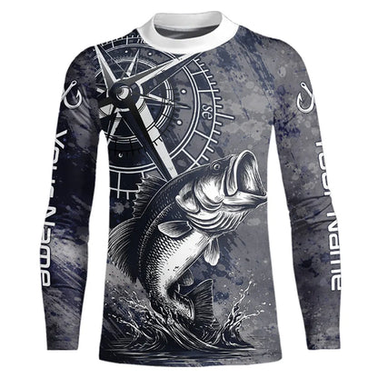 Personalized Bass Performance Fishing Shirts , Bass Compass Tournament Shirts NHT389