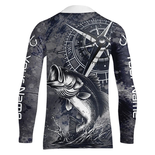 Personalized Bass Performance Fishing Shirts , Bass Compass Tournament Shirts NHT389