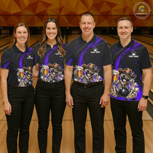 Load image into Gallery viewer, Funny Skeleton Cowboy Women Bowling Shirt, Personalized Purple Color Beer Bowler Polo &amp; Quarter-Zip NHT1162