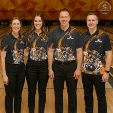Load image into Gallery viewer, Funny Skeleton Cowboy Bowling Shirt, Personalized Yellow Color Beer Bowler Polo &amp; Quarter-Zip NHT1164
