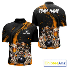 Load image into Gallery viewer, Black and Yellow bowling shirt with skeleton design and 'Team Name' text, featuring ChipteeAmz branding.