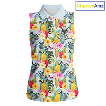 Load image into Gallery viewer, Funny Tropical Parrot Sleeveless Women Golf Polo Shirt – Custom Name Shirt For Womens, Summer Beach Vacation Outfit NHT858