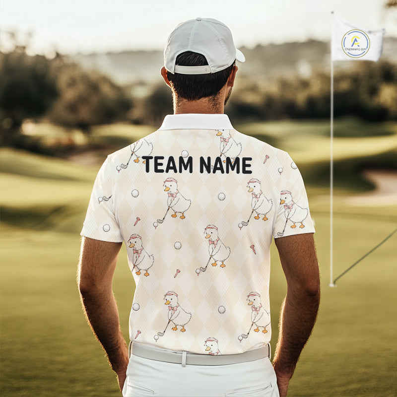 Personalized Argyle Funny Duck Pattern Polo Shirt - Custom Golf Team Gift