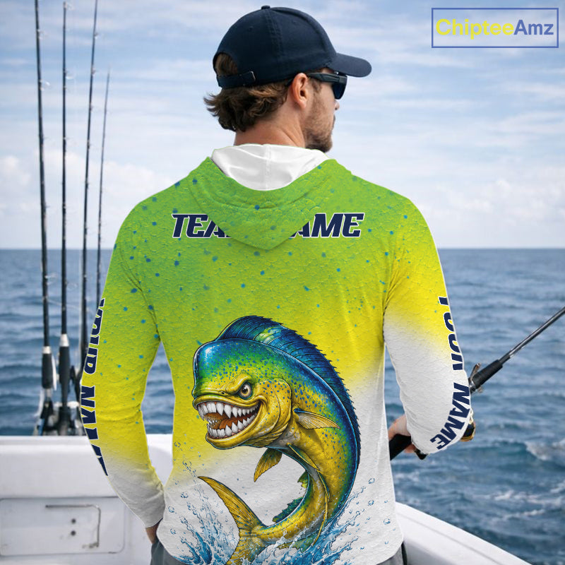 Personalized Offshore Fishing Jerseys, Mahi Mahi Angry Tournament Fishing Shirts Hooded For Men NHT1311