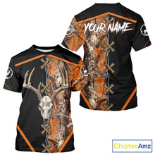 Load image into Gallery viewer, Personalized Orange Camo Black Skull Deer Hunting 3D Shirts, Perfect Gift for Hunters NHT281
