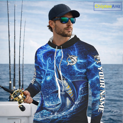 Marlin & Blue Thunder Horse Fishing Shirt Long Sleeve Hooded, Marlin Fishing Shirt For Men NHT450