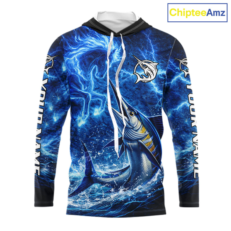 Marlin & Blue Thunder Horse Fishing Shirt Long Sleeve Hooded, Marlin Fishing Shirt For Men NHT450