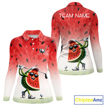 Load image into Gallery viewer, Golf shirt with watermelon design and 'Chiptee Amz' branding