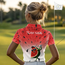 Load image into Gallery viewer, Person wearing a watermelon-themed golf shirt on a golf course