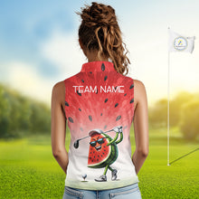 Load image into Gallery viewer, Person wearing a sleeveless shirt with a watermelon character design on a golf course