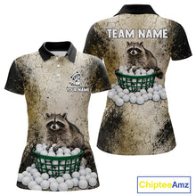 Load image into Gallery viewer, Customizable polo shirt with raccoon design and space for team name and player name, brand 'Chiptee Amz' visible.