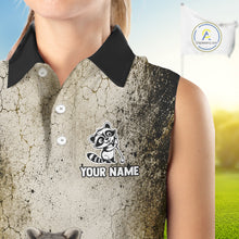 Load image into Gallery viewer, Sleeveless shirt with raccoon design and customizable text on a blurred outdoor background