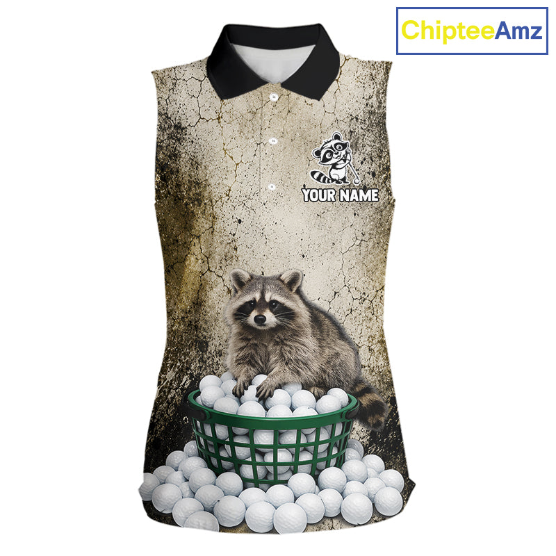 Custom Raccoon Golf Polo Shirt For Women - Personalized Funny Vintage Golf Apparel 