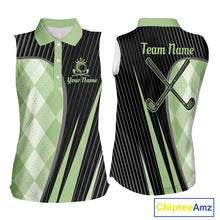 Load image into Gallery viewer, Womens Sleeveless Golf Polo Shirt Green Black Argyle Plaid Golf Pattern Custom,  Womens Shirt Golf Tops NHT667