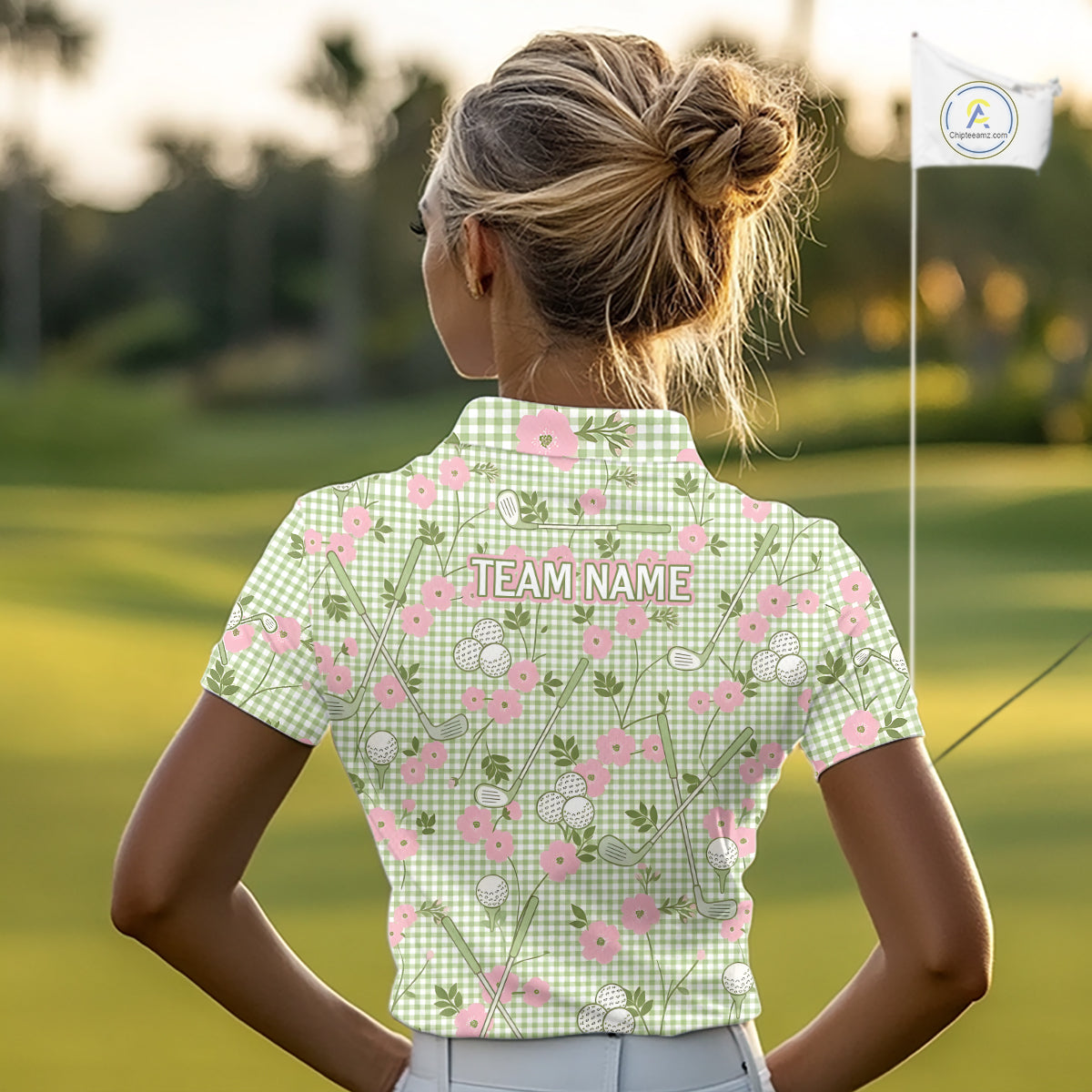Floral Golf Polo Shirt Personalized Gingham Golf Shirt Custom Name Cute Golf Outfit For Womens Golf Gift NHT688