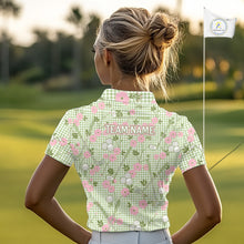 Load image into Gallery viewer, Floral Golf Polo Shirt Personalized Gingham Golf Shirt Custom Name Cute Golf Outfit For Womens Golf Gift NHT688