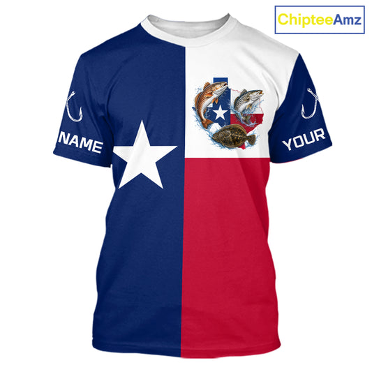 Texas Slam Short Sleeve Fishing T-Shirts With Redfish, Trout & Flounder Texas Saltwater Fishing Shirt For Men 