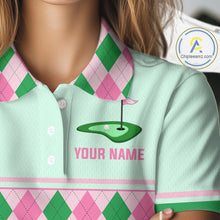 Load image into Gallery viewer, Pink Argyle Golf Polo Shirt Personalized Womens Golf Shirt Cute Preppy Golf Outfit Custom Name, Familly Team Shirts NHT691