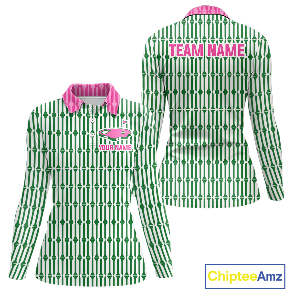 Funny Pink Green Geometric Womens Polo Golf Shirt, Retro Style Performance Golf Top For Family Team Shirt  NHT692