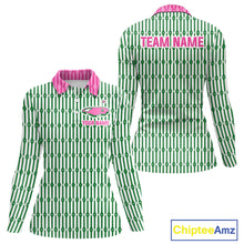 Load image into Gallery viewer, Funny Pink Green Geometric Womens Polo Golf Shirt, Retro Style Performance Golf Top For Family Team Shirt  NHT692