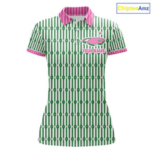 Load image into Gallery viewer, Funny Pink Green Geometric Womens Polo Golf Shirt, Retro Style Performance Golf Top For Family Team Shirt  NHT692