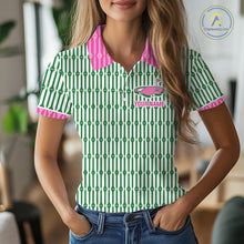 Load image into Gallery viewer, Funny Pink Green Geometric Womens Polo Golf Shirt, Retro Style Performance Golf Top For Family Team Shirt  NHT692