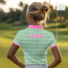 Load image into Gallery viewer, Funny Pink Green Geometric Womens Polo Golf Shirt, Retro Style Performance Golf Top For Family Team Shirt  NHT692