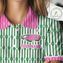 Load image into Gallery viewer, Funny Pink Green Geometric Womens Polo Golf Shirt, Retro Style Performance Golf Top For Family Team Shirt  NHT692