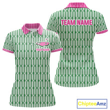 Load image into Gallery viewer, Funny Pink Green Geometric Womens Polo Golf Shirt, Retro Style Performance Golf Top For Family Team Shirt  NHT692