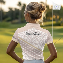 Load image into Gallery viewer, Custom Women's Golf Polo Shirt, Personalized Team Name Golf Jersey, Elegant Beige Zebra And Stars Pattern NHT694