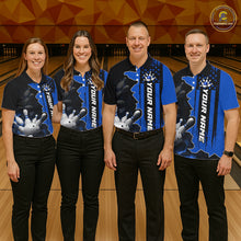 Load image into Gallery viewer, Women's Custom Bowling Tournament Polo Shirt &amp; 1/4 Zip – Personalized Team Bowling Jersey| Blue NHT1196