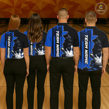 Load image into Gallery viewer, Men's Custom Bowling Tournament Polo Shirt &amp; 1/4 Zip – Personalized Team Bowling Jersey| Blue NHT1196