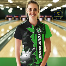 Load image into Gallery viewer, Women's Custom Bowling Tournament Polo Shirt &amp; 1/4 Zip – Personalized Team Bowling Jersey| Green NHT1197