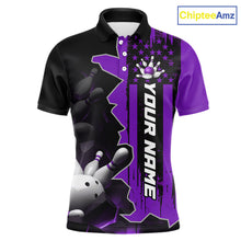 Load image into Gallery viewer, Men's custom bowling tournament polo shirt – personalized team bowling jersey purple front view
