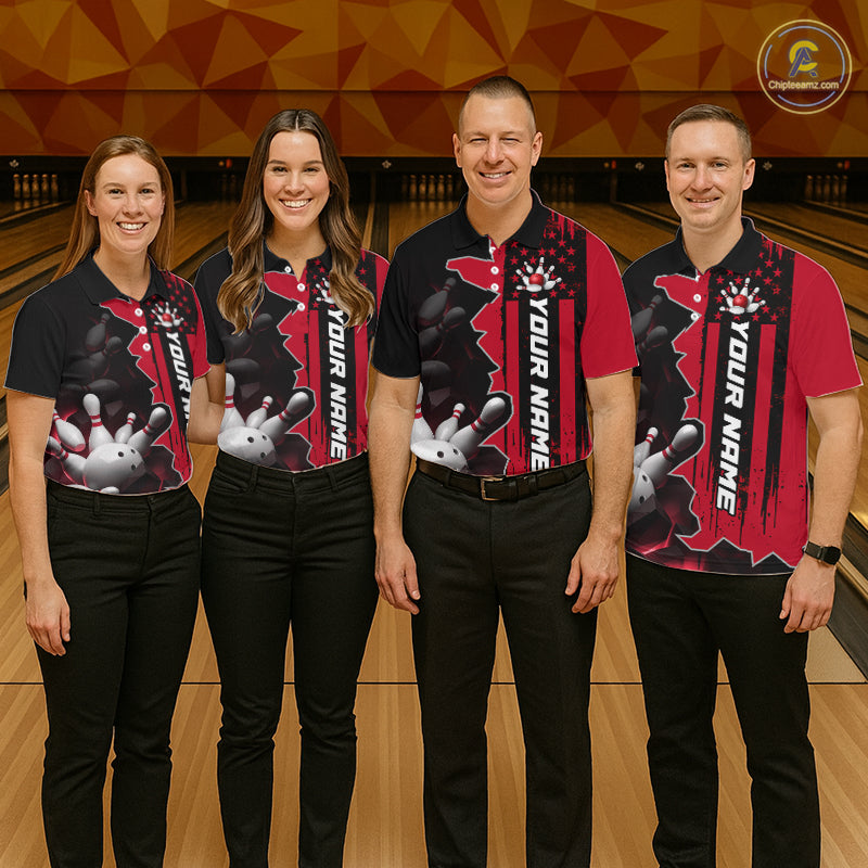 Men's Custom Bowling Tournament Polo Shirt & 1/4 Zip – Personalized Team Bowling Jersey| Red NHT1199