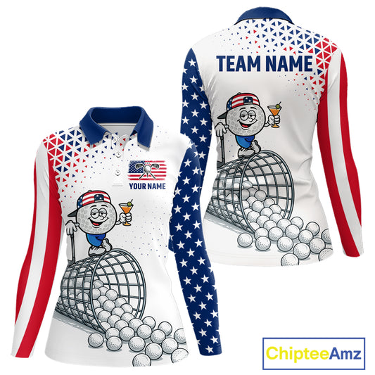Funny Custom Patriotic Womens Golf Polo Shirt, Personalized Drinking Golf Jersey, Custom Golf Outfit For Family Team Shirt NHT700