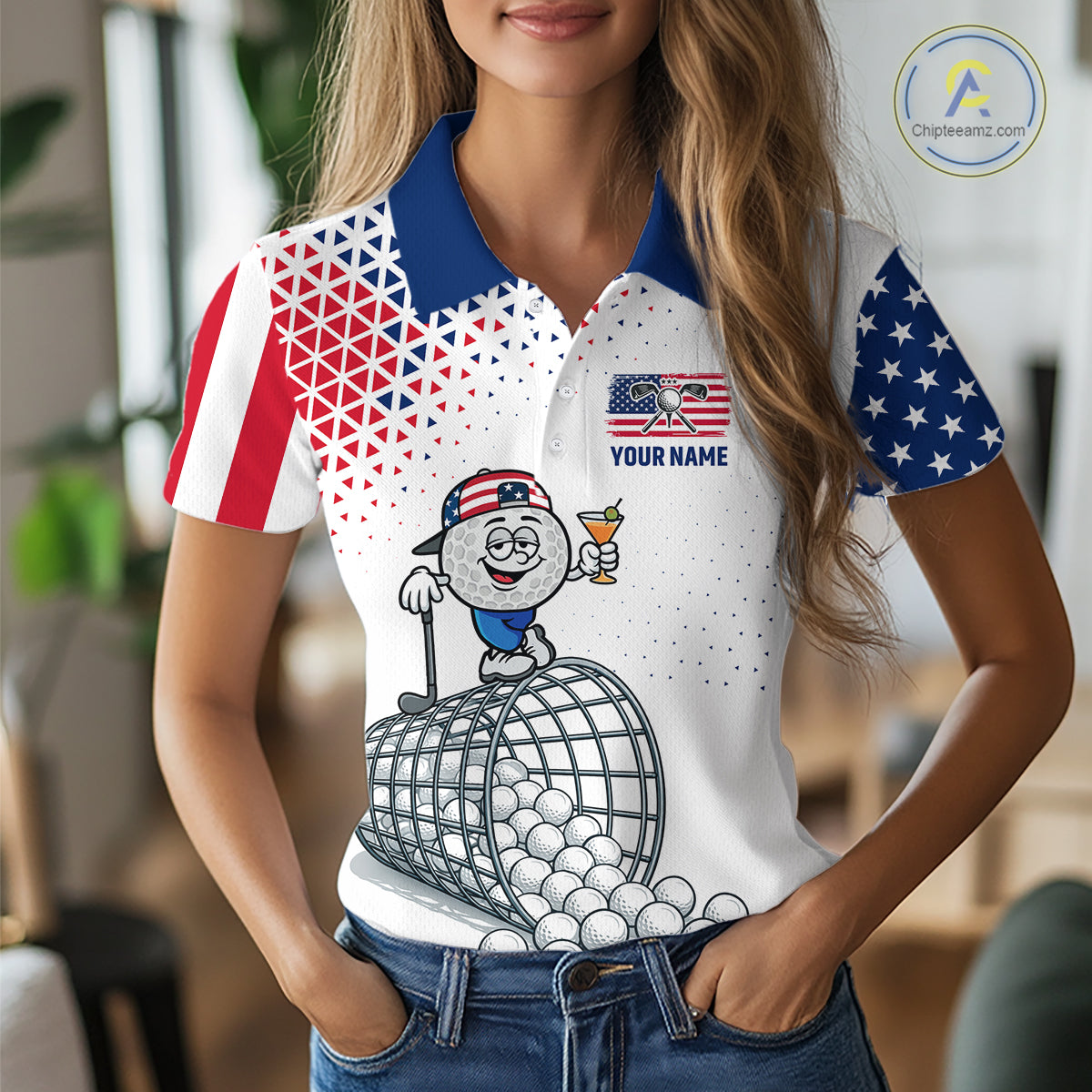 Funny Custom Patriotic Womens Golf Polo Shirt, Personalized Drinking Golf Jersey, Custom Golf Outfit For Family Team Shirt NHT700
