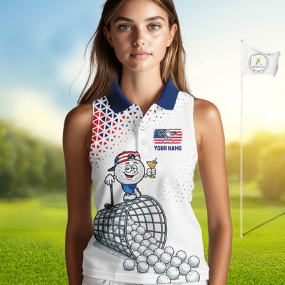 Funny Custom Patriotic Womens Sleeveless Golf Polo Shirt, Personalized Drinking Golf Jersey, Custom Golf Outfit For Family Team Shirt NHT700