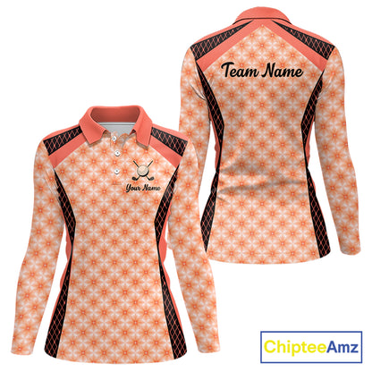 Custom Womens Coral Golf Polo, Personalized Geometric Pattern Golf Shirt With Name, Pink Golf Jersey NHT701