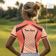 Load image into Gallery viewer, Custom Womens Coral Golf Polo, Personalized Geometric Pattern Golf Shirt With Name, Pink Golf Jersey NHT701