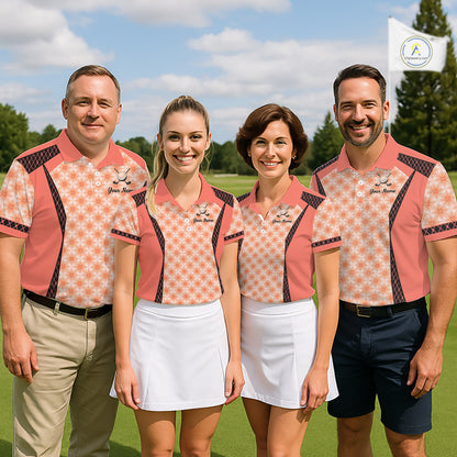 Custom Womens Coral Golf Polo, Personalized Geometric Pattern Golf Shirt With Name, Pink Golf Jersey NHT701