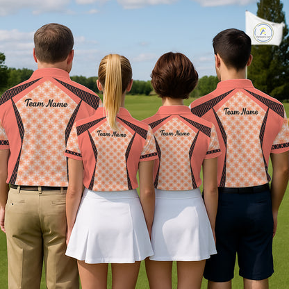 Custom Womens Coral Golf Polo, Personalized Geometric Pattern Golf Shirt With Name, Pink Golf Jersey NHT701